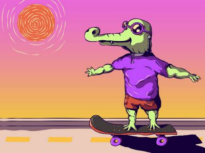Funny cartoon vector illustration Cool crocodile on a skateboard.